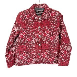 NEW IDENTITY Women's Small Red & Black Bandana Patterned Western Style Jacket